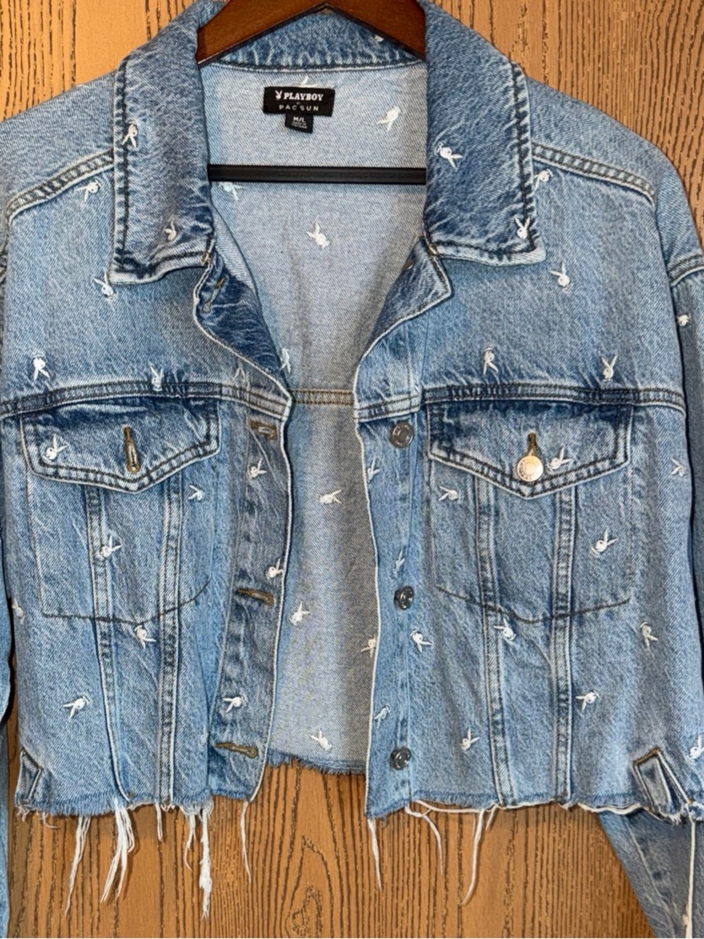 PlayboYXPacsun Embroidered Bunny Denim Jacket